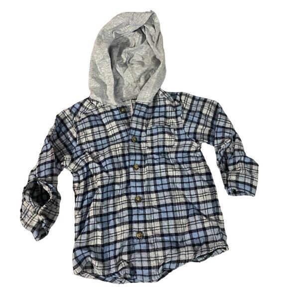 Just One You by Carter's Blue Plaid Hooded Top Boys Sz 12M Baby - Picture 1 of 8